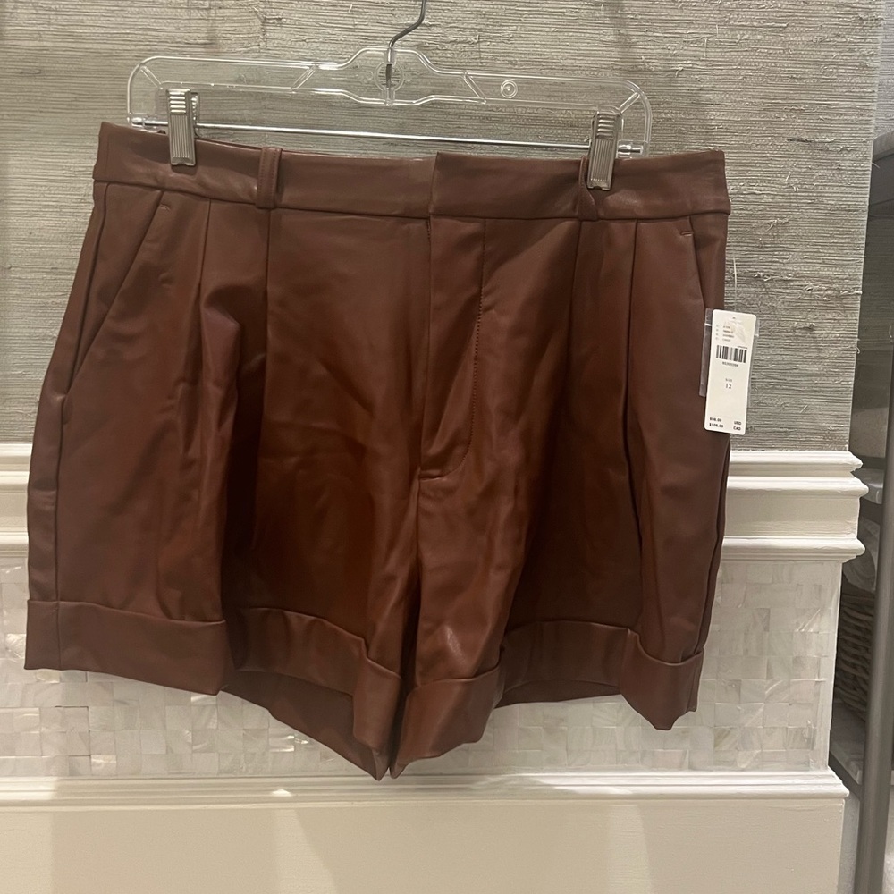 NWT new 12 Anthropologie Maeve faux leather cuffed shorts chocolate brown - Picture 3 of 15